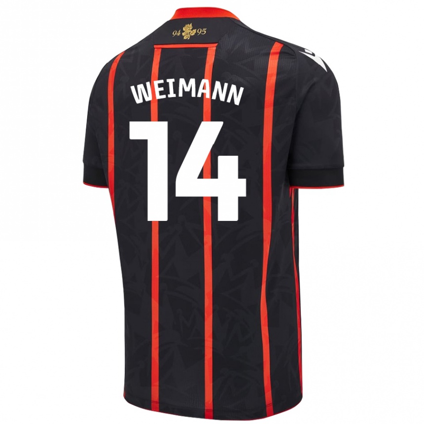 Kinder Fußball Andreas Weimann #14 Schwarz Rot Auswärtstrikot Trikot 2024/25 T-Shirt Luxemburg