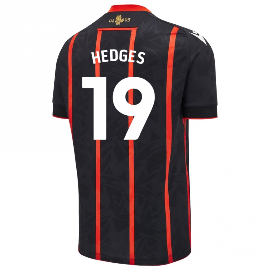 Kinder Fußball Ryan Hedges #19 Schwarz Rot Auswärtstrikot Trikot 2024/25 T-Shirt Luxemburg