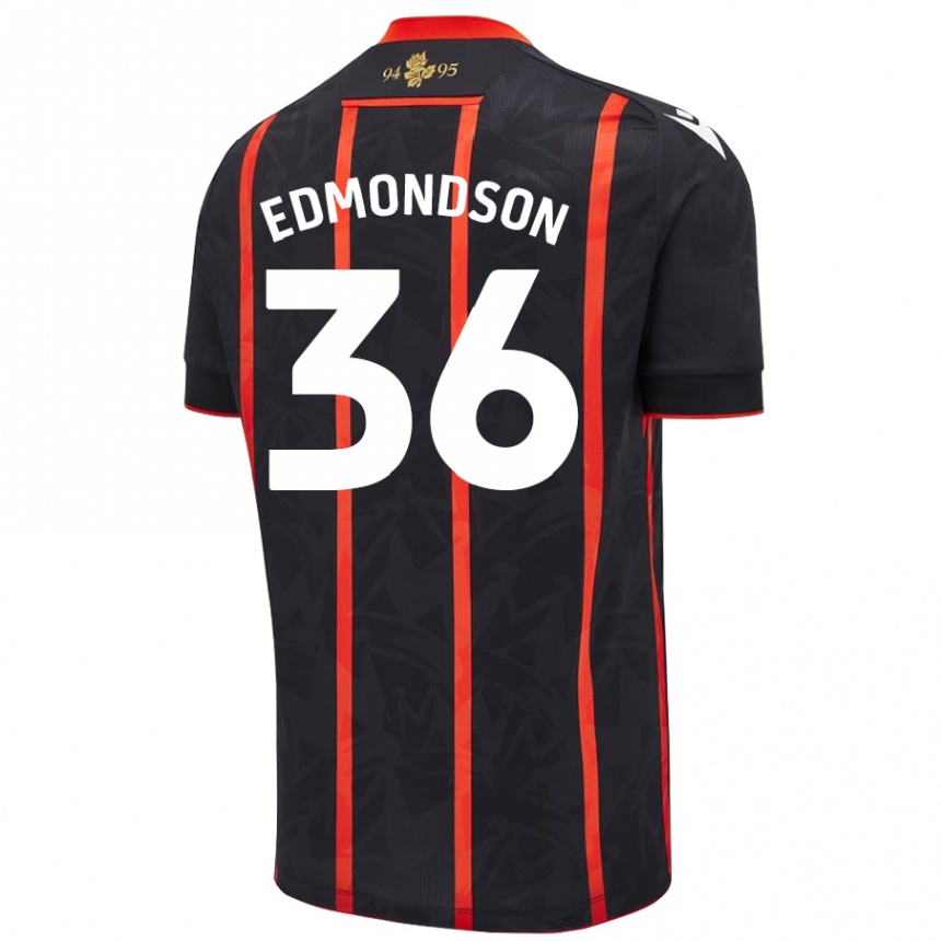 Kinder Fußball James Edmondson #36 Schwarz Rot Auswärtstrikot Trikot 2024/25 T-Shirt Luxemburg