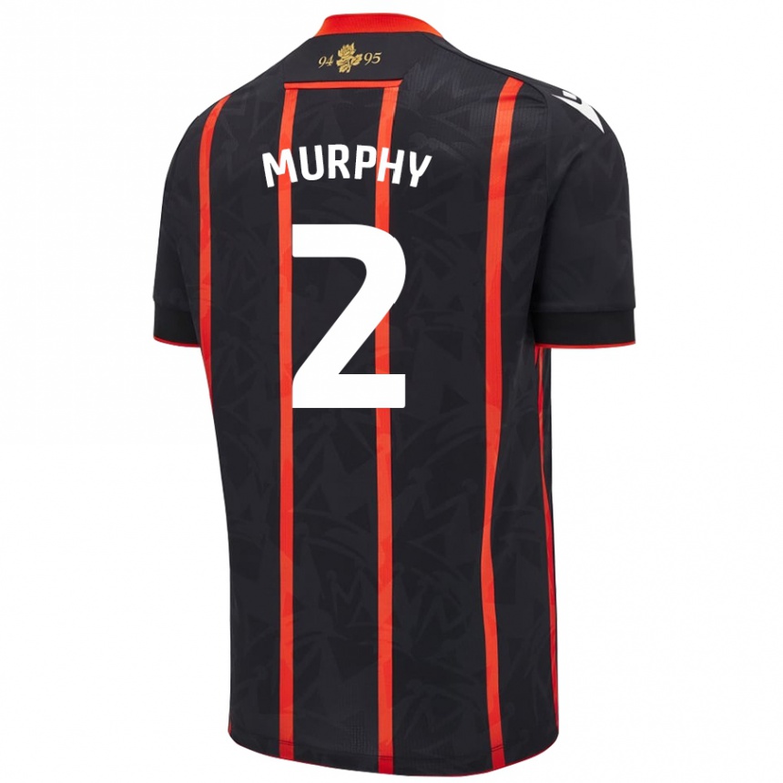 Kinder Fußball Niamh Murphy #2 Schwarz Rot Auswärtstrikot Trikot 2024/25 T-Shirt Luxemburg