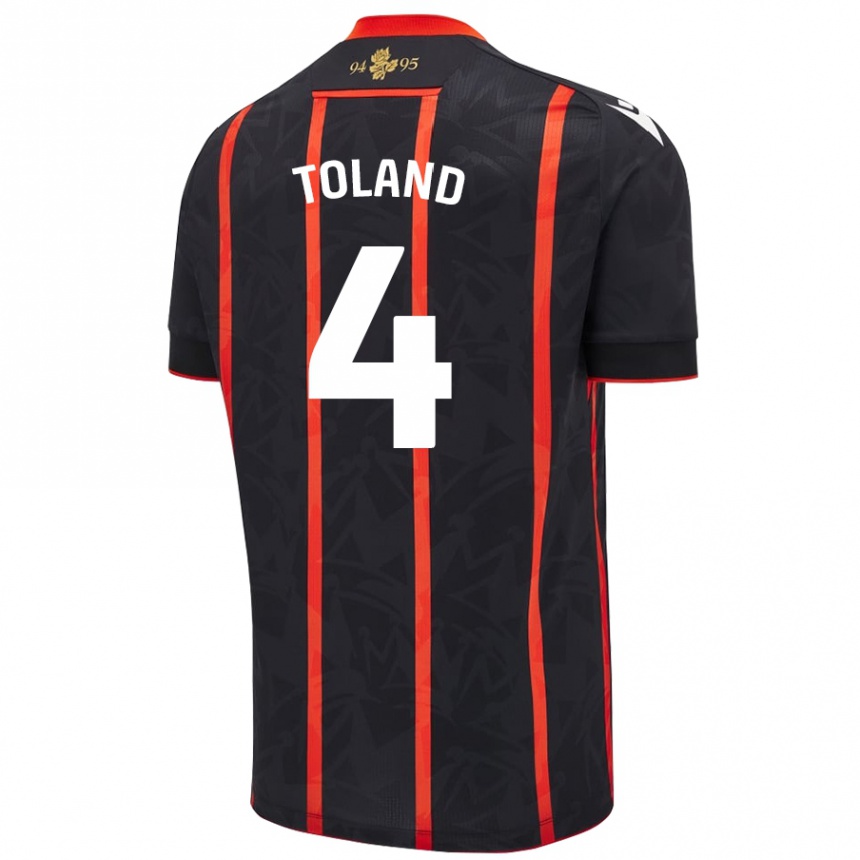 Kinder Fußball Tyler Toland #4 Schwarz Rot Auswärtstrikot Trikot 2024/25 T-Shirt Luxemburg