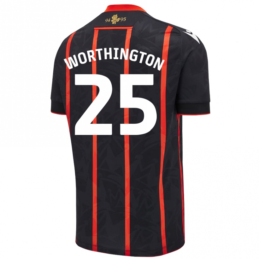 Kinder Fußball Nicola Worthington #25 Schwarz Rot Auswärtstrikot Trikot 2024/25 T-Shirt Luxemburg