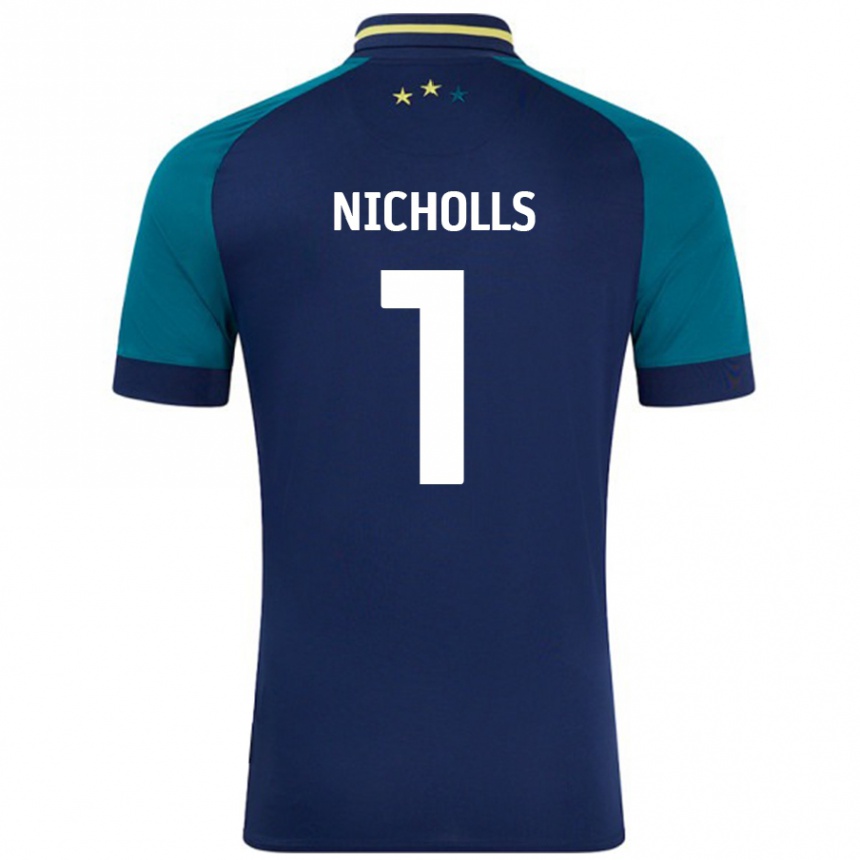 Kinder Fußball Lee Nicholls #1 Marine Dunkelgrün Auswärtstrikot Trikot 2024/25 T-Shirt Luxemburg