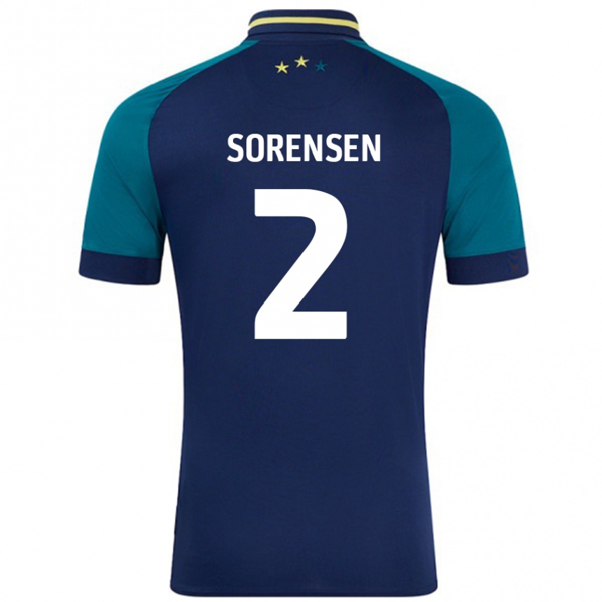 Kinder Fußball Lasse Sörensen #2 Marine Dunkelgrün Auswärtstrikot Trikot 2024/25 T-Shirt Luxemburg