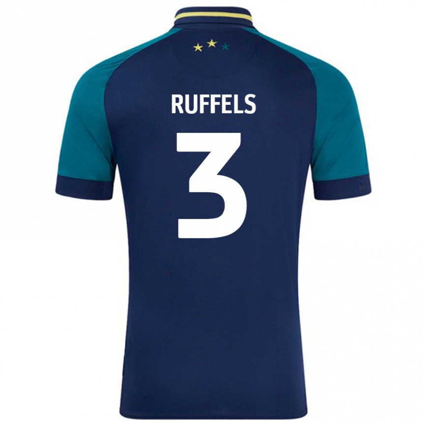 Kinder Fußball Josh Ruffels #3 Marine Dunkelgrün Auswärtstrikot Trikot 2024/25 T-Shirt Luxemburg