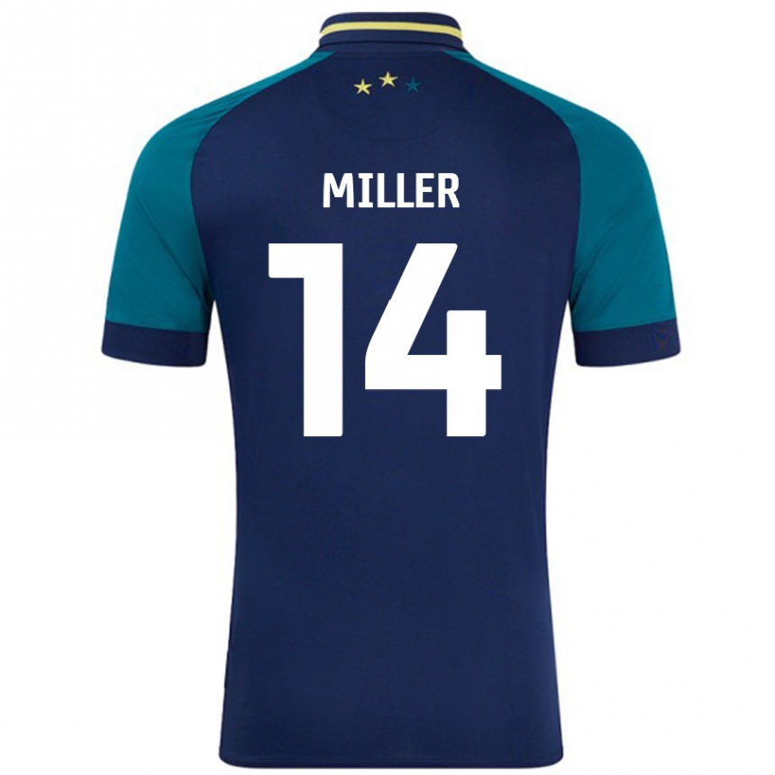 Kinder Fußball Mickel Miller #14 Marine Dunkelgrün Auswärtstrikot Trikot 2024/25 T-Shirt Luxemburg