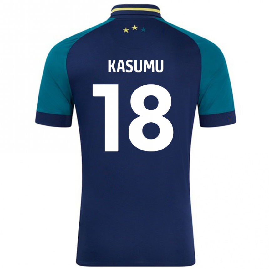 Kinder Fußball David Kasumu #18 Marine Dunkelgrün Auswärtstrikot Trikot 2024/25 T-Shirt Luxemburg