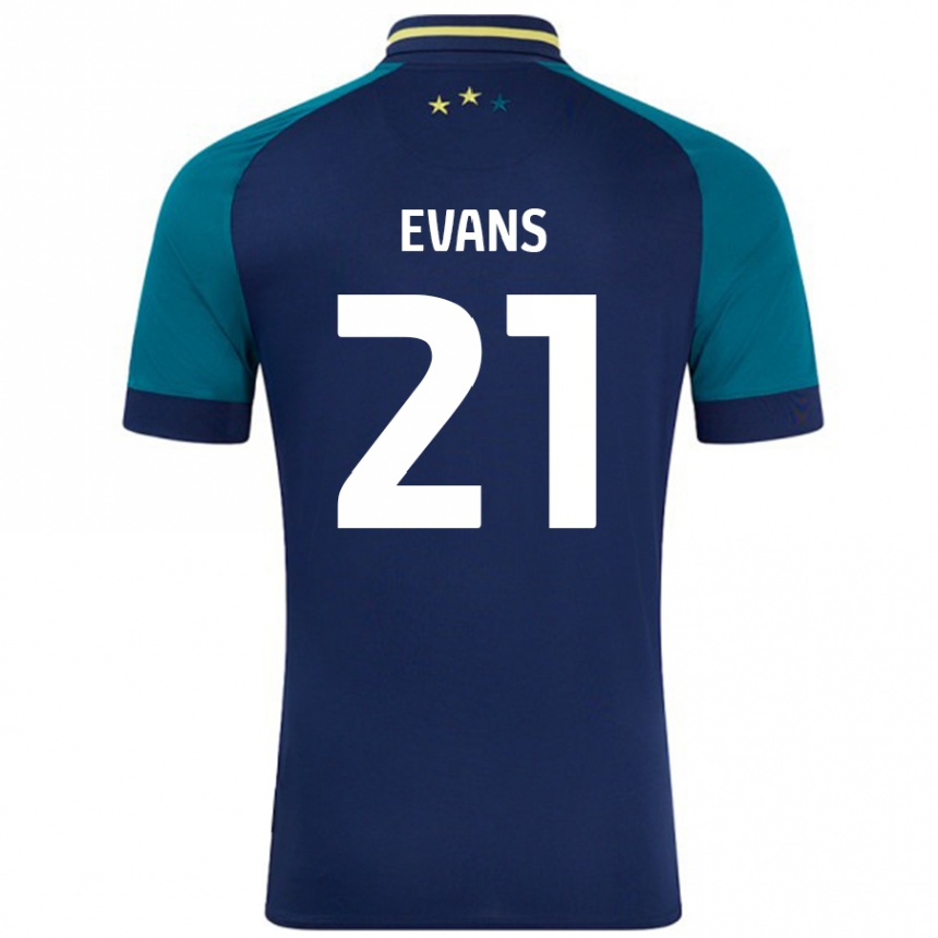 Kinder Fußball Antony Evans #21 Marine Dunkelgrün Auswärtstrikot Trikot 2024/25 T-Shirt Luxemburg