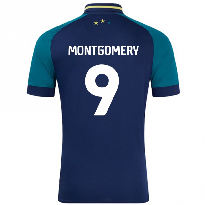 Kinder Fußball Ria Montgomery #9 Marine Dunkelgrün Auswärtstrikot Trikot 2024/25 T-Shirt Luxemburg