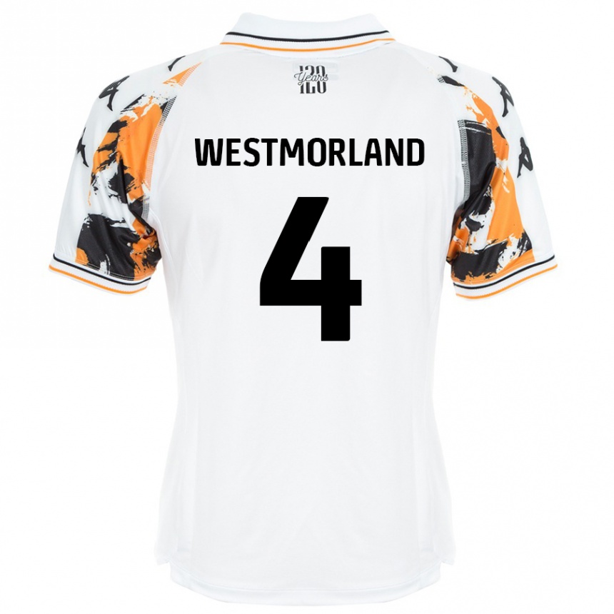 Kinder Fußball Emma Westmorland #4 Weiß Auswärtstrikot Trikot 2024/25 T-Shirt Luxemburg