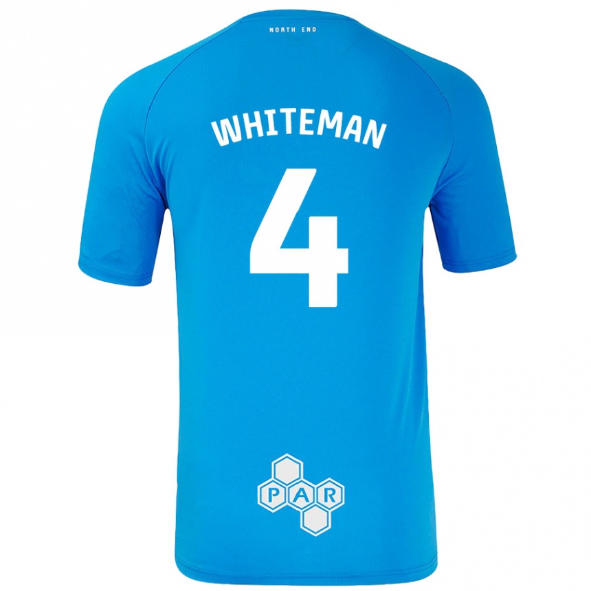 Kinder Fußball Ben Whiteman #4 Himmelblau Auswärtstrikot Trikot 2024/25 T-Shirt Luxemburg