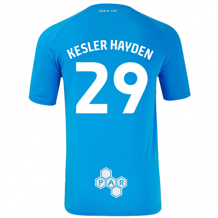 Kinder Fußball Kaine Kesler-Hayden #29 Himmelblau Auswärtstrikot Trikot 2024/25 T-Shirt Luxemburg