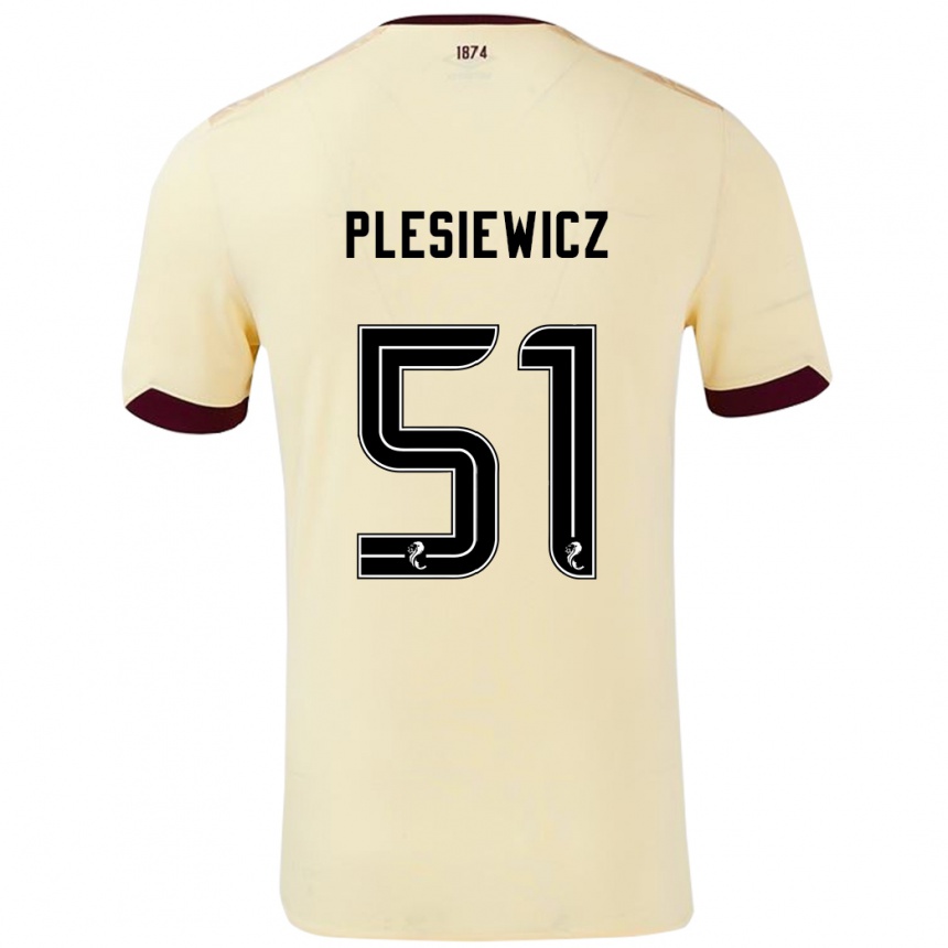 Kinder Fußball Szymon Plesiewicz #51 Creme Burgunderrot Auswärtstrikot Trikot 2024/25 T-Shirt Luxemburg