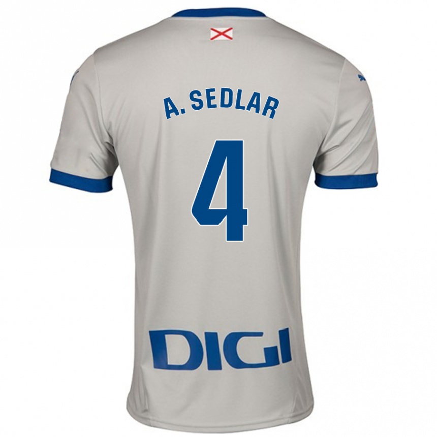 Kinder Fußball Aleksandar Sedlar #4 Hellgrau Auswärtstrikot Trikot 2024/25 T-Shirt Luxemburg