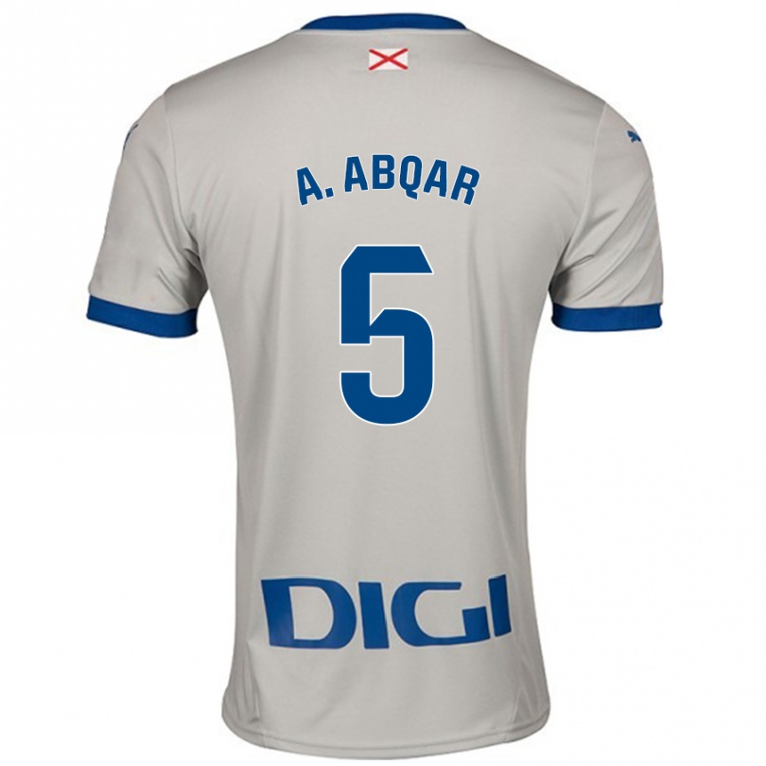 Kinder Fußball Abdel Abqar #5 Hellgrau Auswärtstrikot Trikot 2024/25 T-Shirt Luxemburg