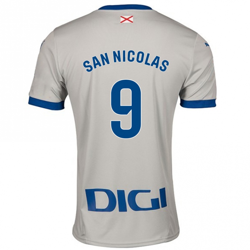 Kinder Fußball Olga San Nicolás #9 Hellgrau Auswärtstrikot Trikot 2024/25 T-Shirt Luxemburg