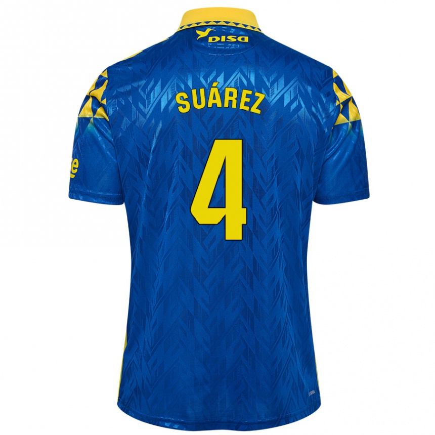 Kinder Fußball Alex Suárez #4 Blau Gelb Auswärtstrikot Trikot 2024/25 T-Shirt Luxemburg