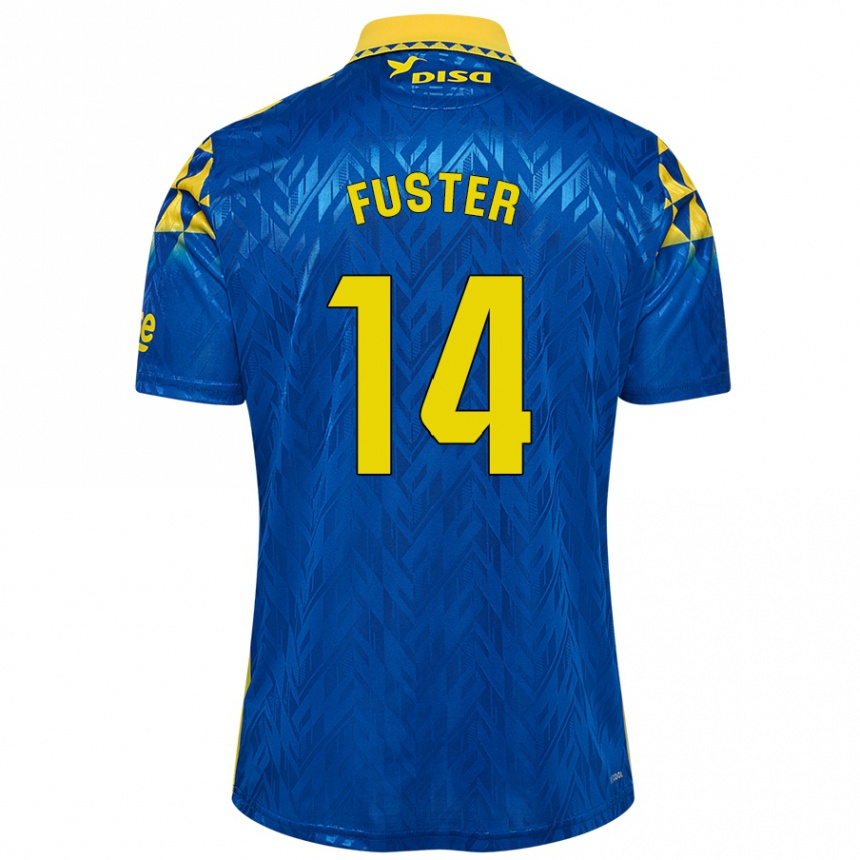 Kinder Fußball Manu Fuster #14 Blau Gelb Auswärtstrikot Trikot 2024/25 T-Shirt Luxemburg