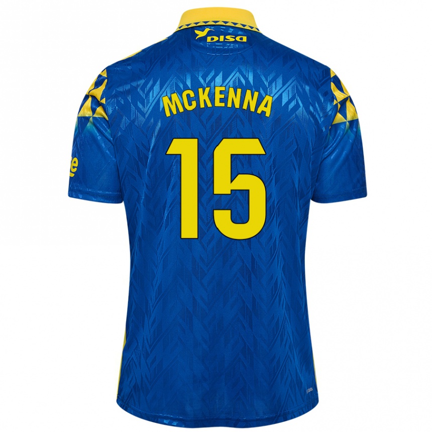 Kinder Fußball Scott Mckenna #15 Blau Gelb Auswärtstrikot Trikot 2024/25 T-Shirt Luxemburg