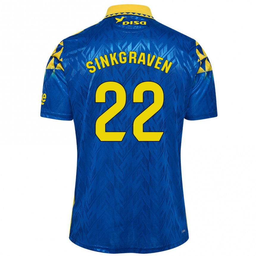 Kinder Fußball Daley Sinkgraven #22 Blau Gelb Auswärtstrikot Trikot 2024/25 T-Shirt Luxemburg