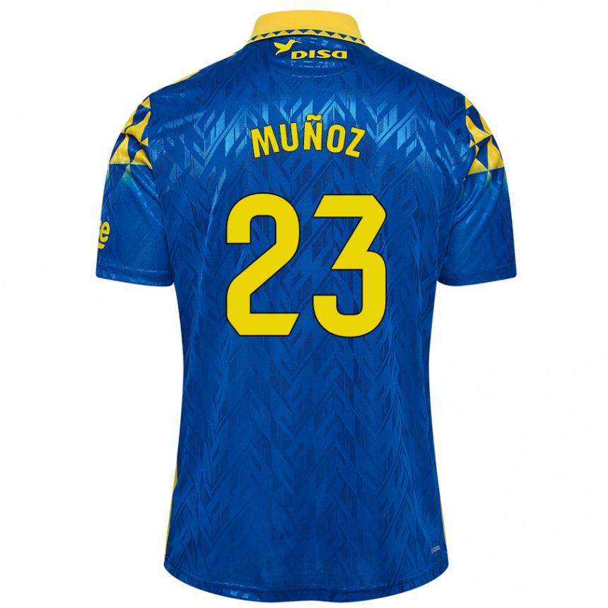 Kinder Fußball Álex Muñoz #23 Blau Gelb Auswärtstrikot Trikot 2024/25 T-Shirt Luxemburg