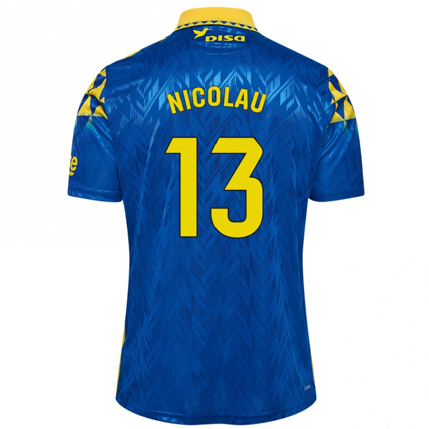 Kinder Fußball Nacho Nicolau #13 Blau Gelb Auswärtstrikot Trikot 2024/25 T-Shirt Luxemburg