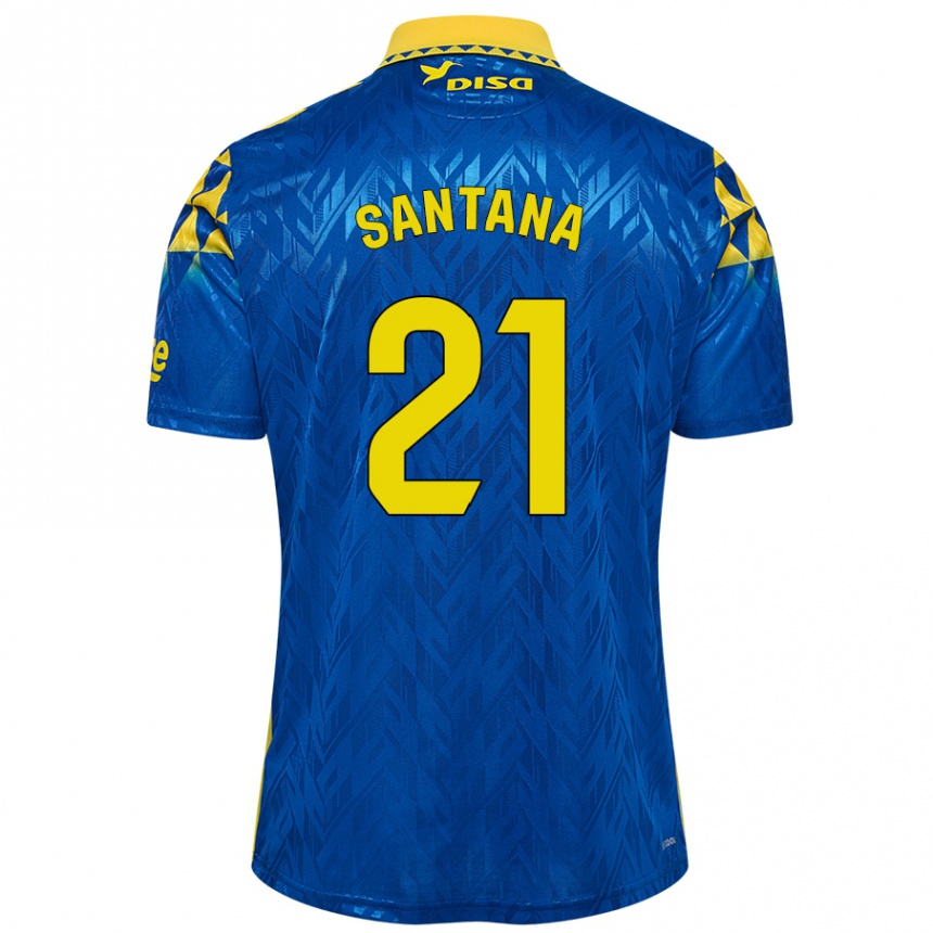 Kinder Fußball Yadam Santana #21 Blau Gelb Auswärtstrikot Trikot 2024/25 T-Shirt Luxemburg