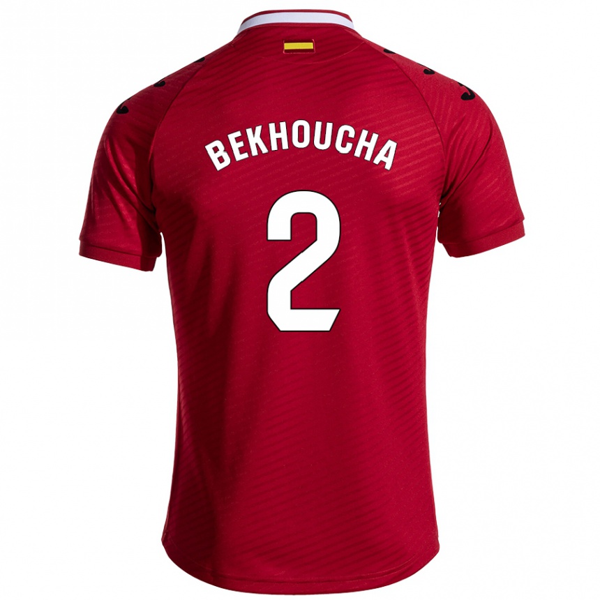 Kinder Fußball Ismael Bekhoucha #2 Dunkelrot Auswärtstrikot Trikot 2024/25 T-Shirt Luxemburg