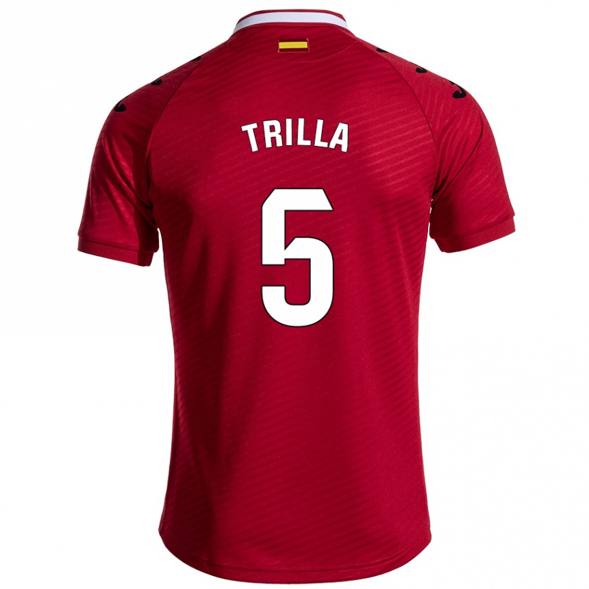 Kinder Fußball Guillem Trilla #5 Dunkelrot Auswärtstrikot Trikot 2024/25 T-Shirt Luxemburg