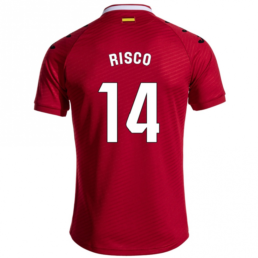 Kinder Fußball Alberto Risco #14 Dunkelrot Auswärtstrikot Trikot 2024/25 T-Shirt Luxemburg