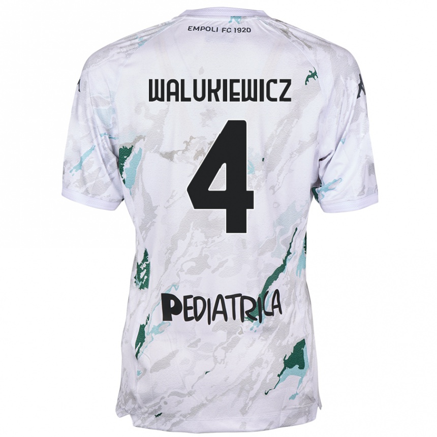 Kinder Fußball Sebastian Walukiewicz #4 Grau Auswärtstrikot Trikot 2024/25 T-Shirt Luxemburg