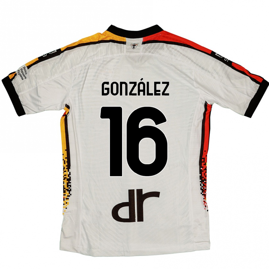 Kinder Fußball Joan González #16 Weiß Schwarz Auswärtstrikot Trikot 2024/25 T-Shirt Luxemburg