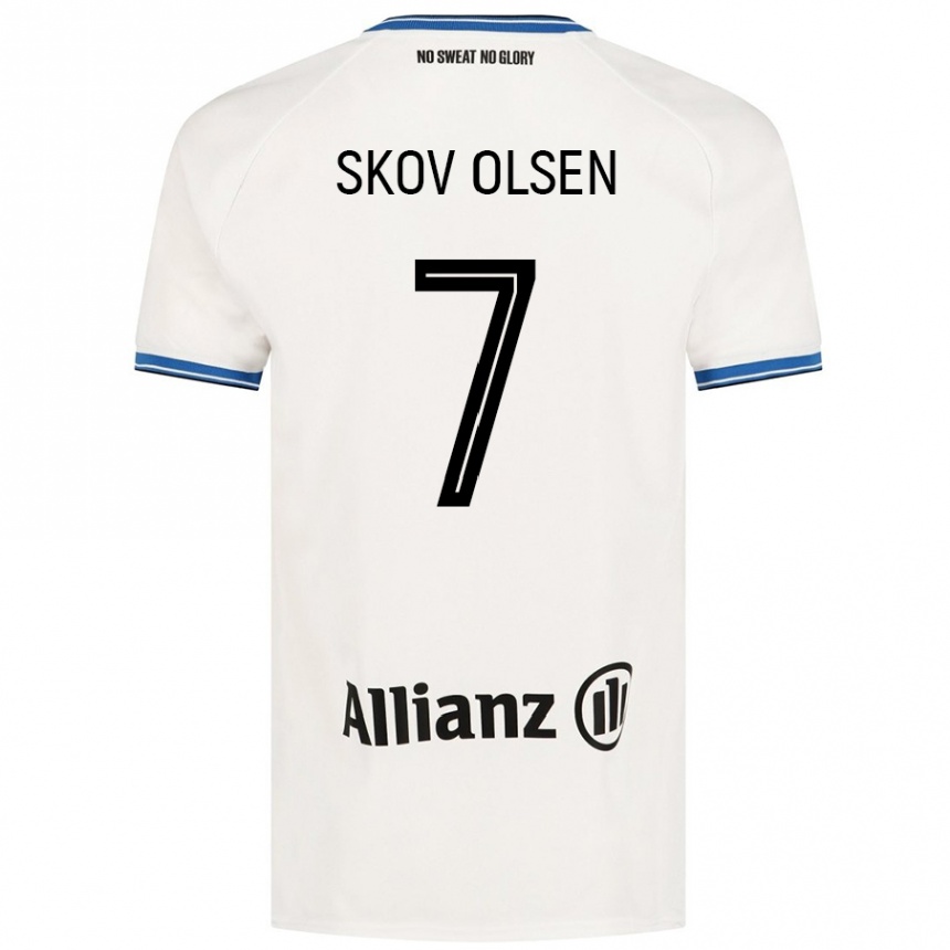 Kinder Fußball Andreas Skov Olsen #7 Weiß Auswärtstrikot Trikot 2024/25 T-Shirt Luxemburg