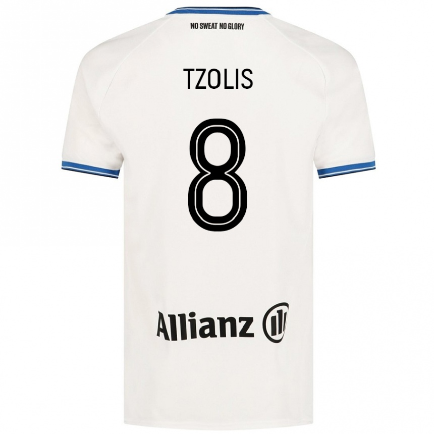 Kinder Fußball Christos Tzolis #8 Weiß Auswärtstrikot Trikot 2024/25 T-Shirt Luxemburg