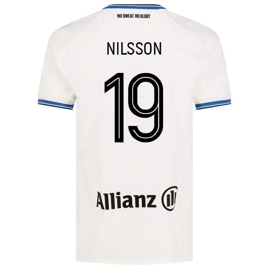 Kinder Fußball Gustaf Nilsson #19 Weiß Auswärtstrikot Trikot 2024/25 T-Shirt Luxemburg