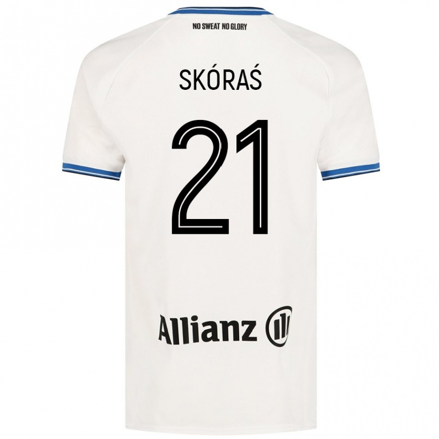 Kinder Fußball Michal Skoras #21 Weiß Auswärtstrikot Trikot 2024/25 T-Shirt Luxemburg