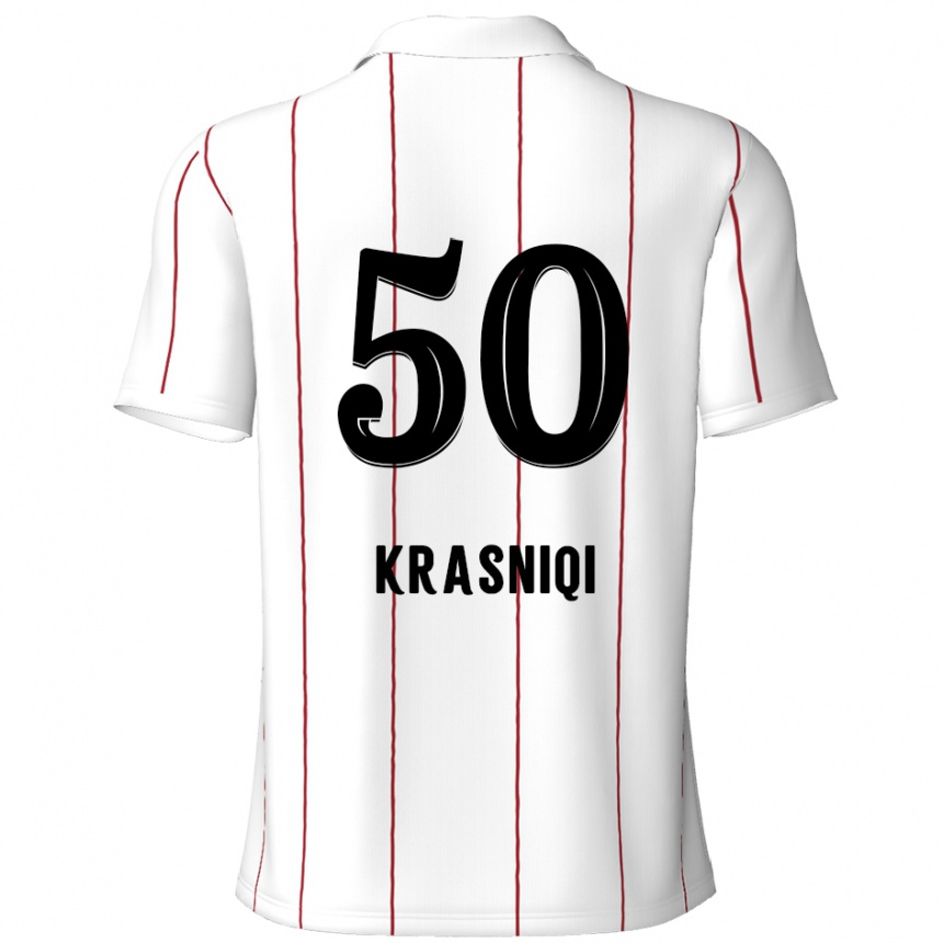 Kinder Fußball Laurit Krasniqi #50 Weiß Schwarz Auswärtstrikot Trikot 2024/25 T-Shirt Luxemburg