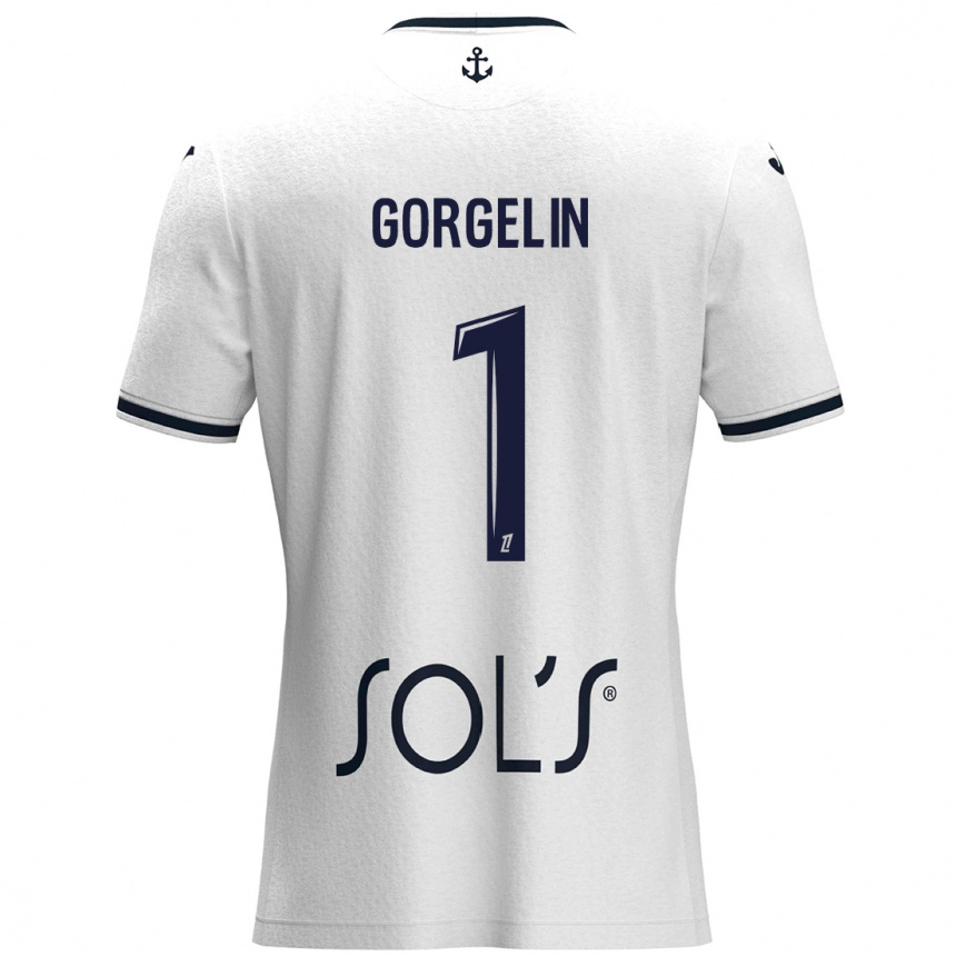 Kinder Fußball Mathieu Gorgelin #1 Weiß Dunkelblau Auswärtstrikot Trikot 2024/25 T-Shirt Luxemburg