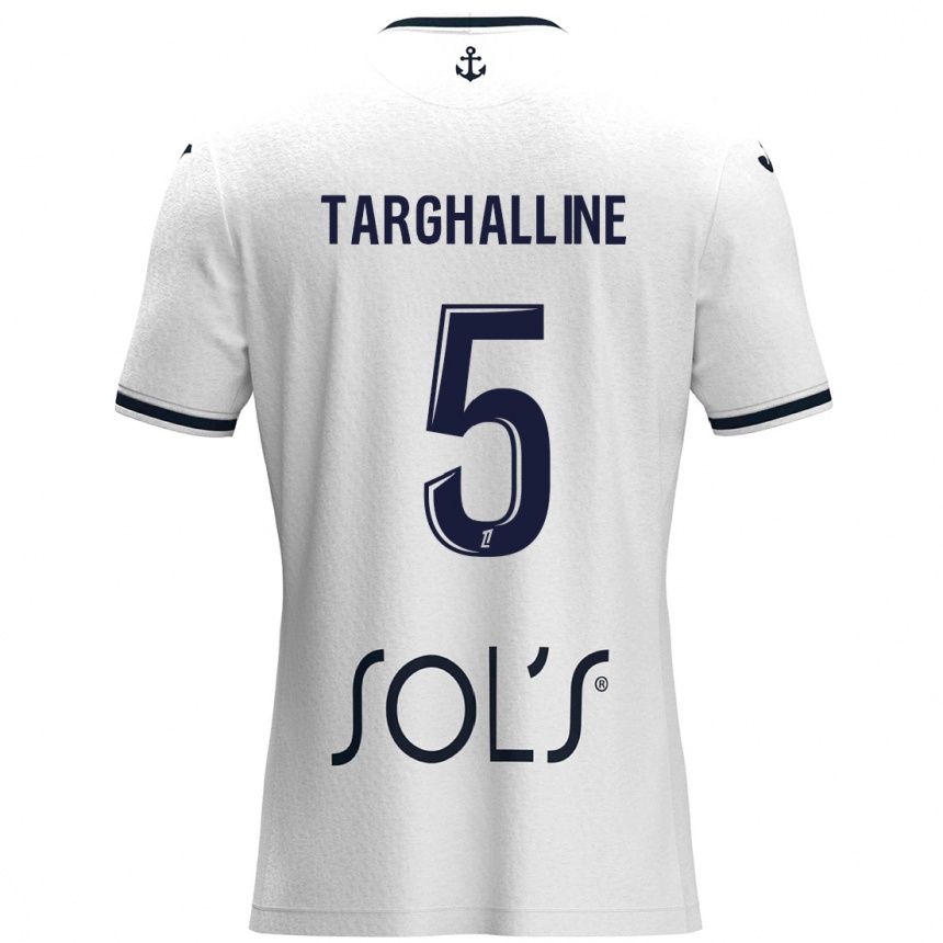 Kinder Fußball Oussama Targhalline #5 Weiß Dunkelblau Auswärtstrikot Trikot 2024/25 T-Shirt Luxemburg