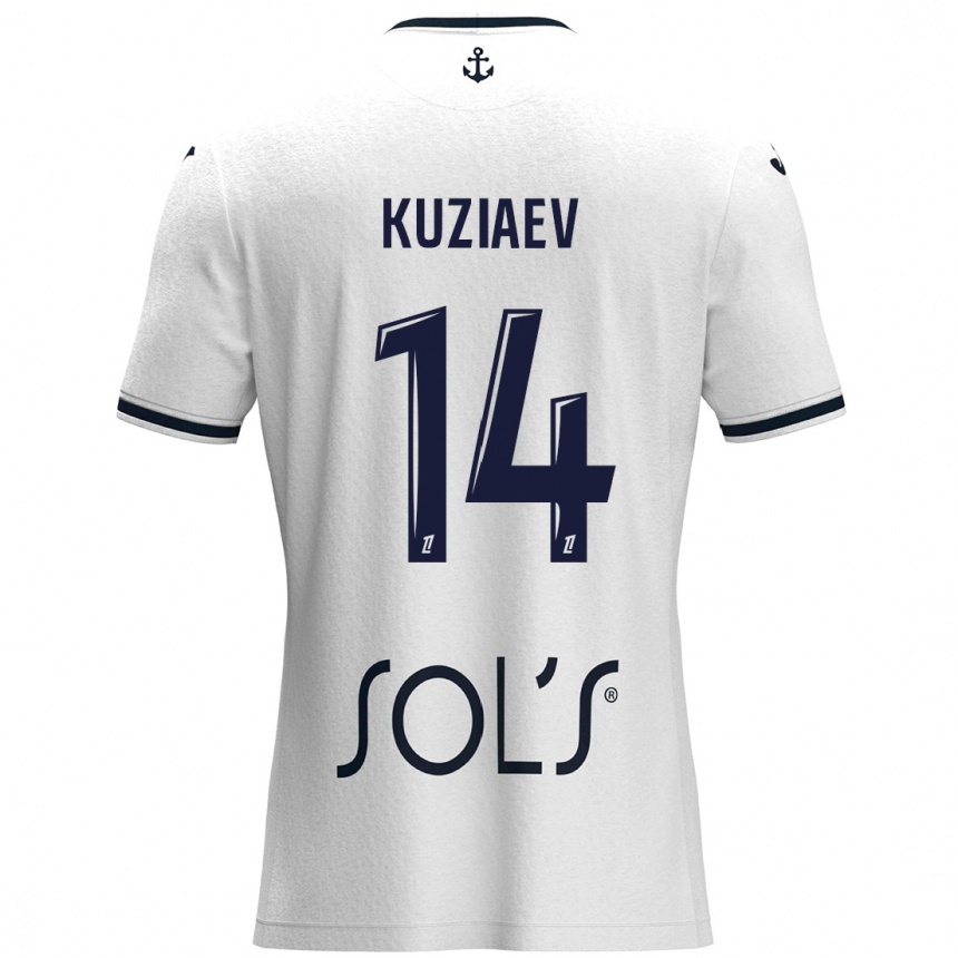 Kinder Fußball Daler Kuzyaev #14 Weiß Dunkelblau Auswärtstrikot Trikot 2024/25 T-Shirt Luxemburg