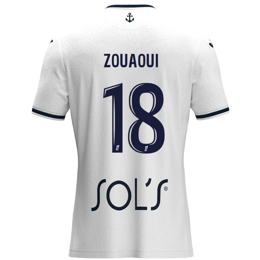 Kinder Fußball Yanis Zouaoui #18 Weiß Dunkelblau Auswärtstrikot Trikot 2024/25 T-Shirt Luxemburg