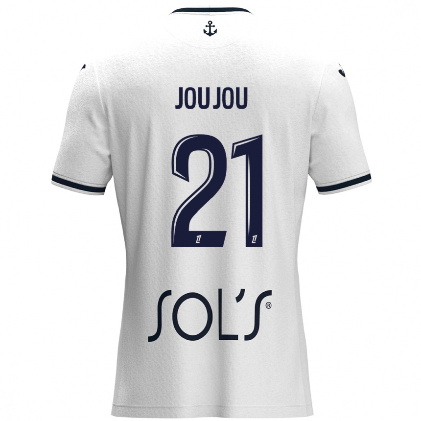 Kinder Fußball Antoine Joujou #21 Weiß Dunkelblau Auswärtstrikot Trikot 2024/25 T-Shirt Luxemburg