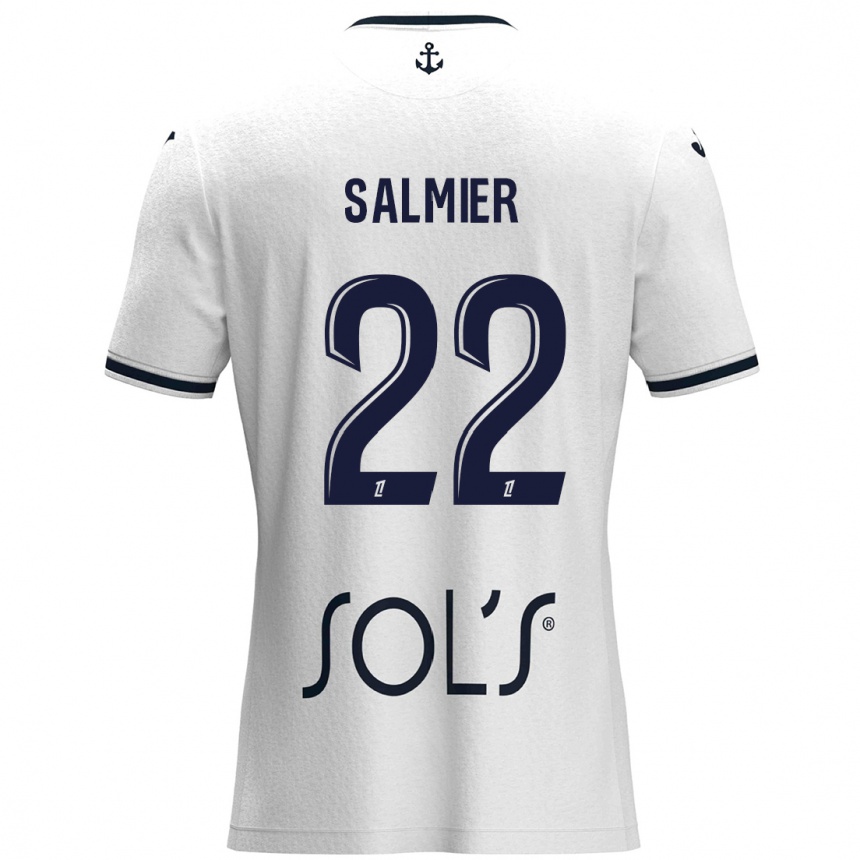 Kinder Fußball Yoann Salmier #22 Weiß Dunkelblau Auswärtstrikot Trikot 2024/25 T-Shirt Luxemburg