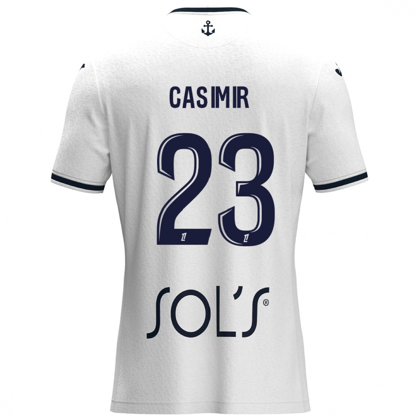 Kinder Fußball Josué Casimir #23 Weiß Dunkelblau Auswärtstrikot Trikot 2024/25 T-Shirt Luxemburg