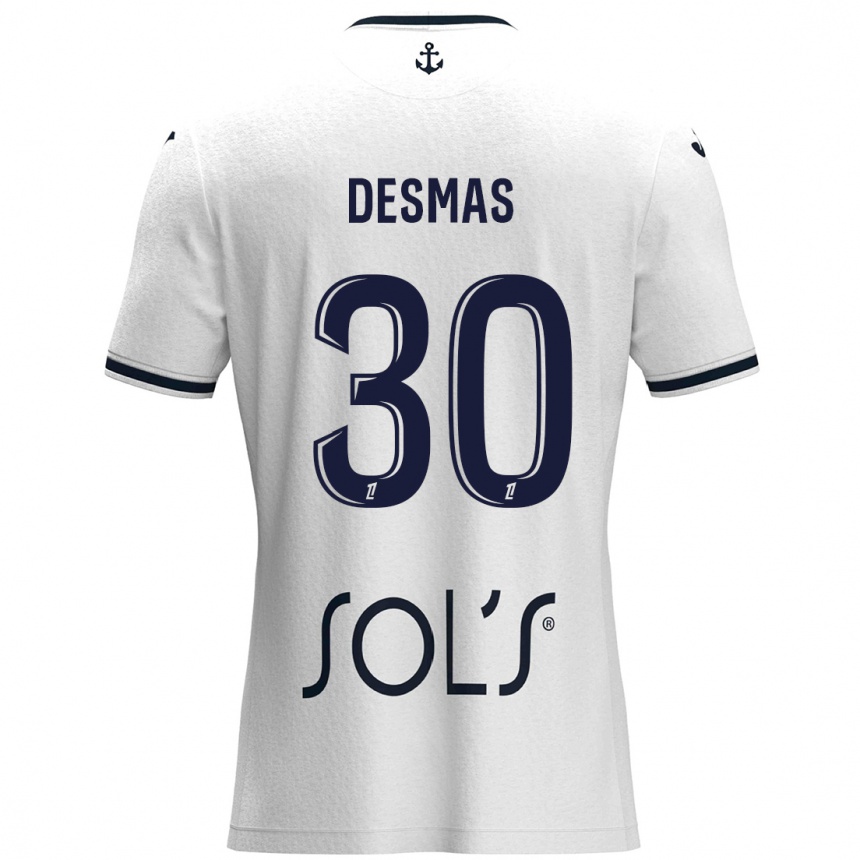 Kinder Fußball Arthur Desmas #30 Weiß Dunkelblau Auswärtstrikot Trikot 2024/25 T-Shirt Luxemburg