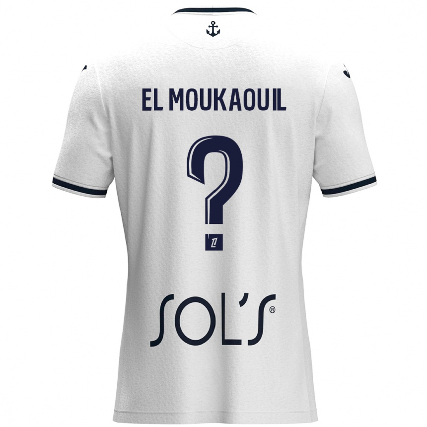 Kinder Fußball Mohamed El Moukaouil #0 Weiß Dunkelblau Auswärtstrikot Trikot 2024/25 T-Shirt Luxemburg