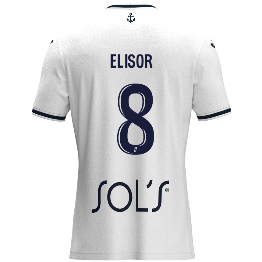 Kinder Fußball Salomé Elisor #8 Weiß Dunkelblau Auswärtstrikot Trikot 2024/25 T-Shirt Luxemburg