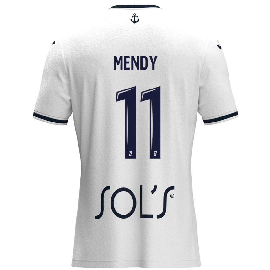 Kinder Fußball Mélinda Mendy #11 Weiß Dunkelblau Auswärtstrikot Trikot 2024/25 T-Shirt Luxemburg