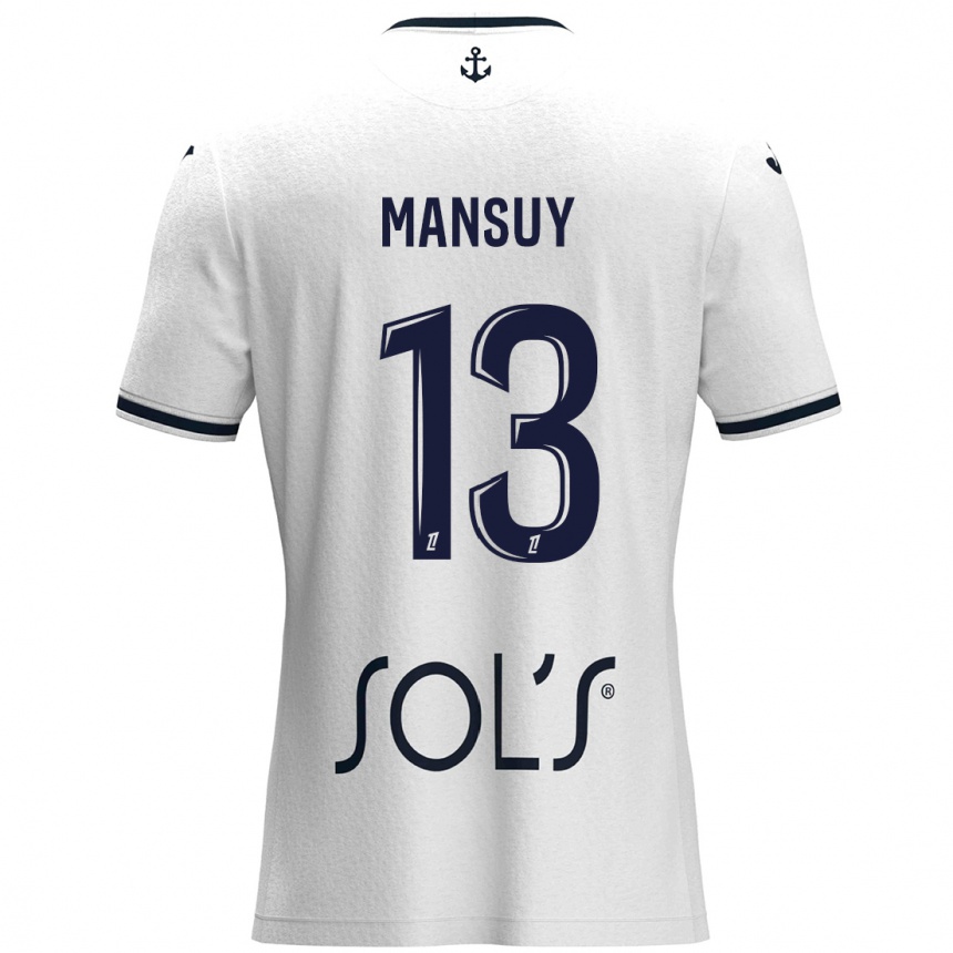 Kinder Fußball Héloïse Mansuy #13 Weiß Dunkelblau Auswärtstrikot Trikot 2024/25 T-Shirt Luxemburg