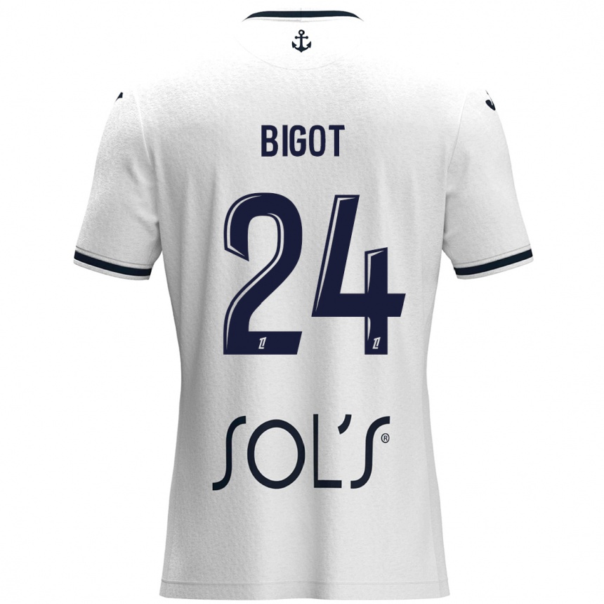 Kinder Fußball Maureen Bigot #24 Weiß Dunkelblau Auswärtstrikot Trikot 2024/25 T-Shirt Luxemburg